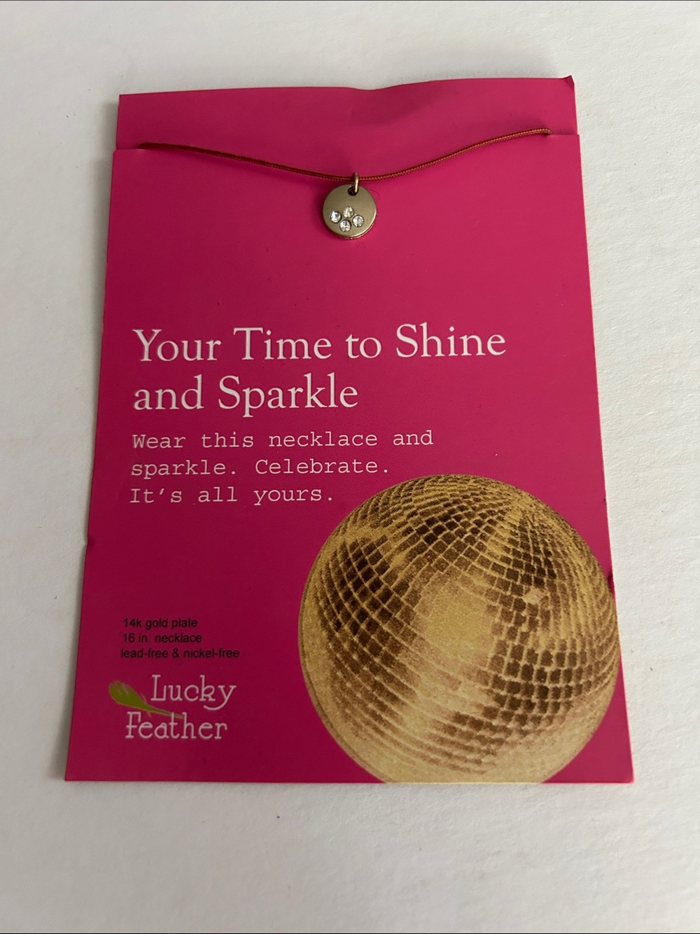 Lucky Feather NWT 14K Gold Plate 16” Necklace Gift Your Time To Shine Sparkle